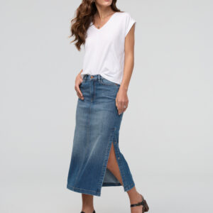 DU/ER Performance Denim Slit Skirt - Blue Ash